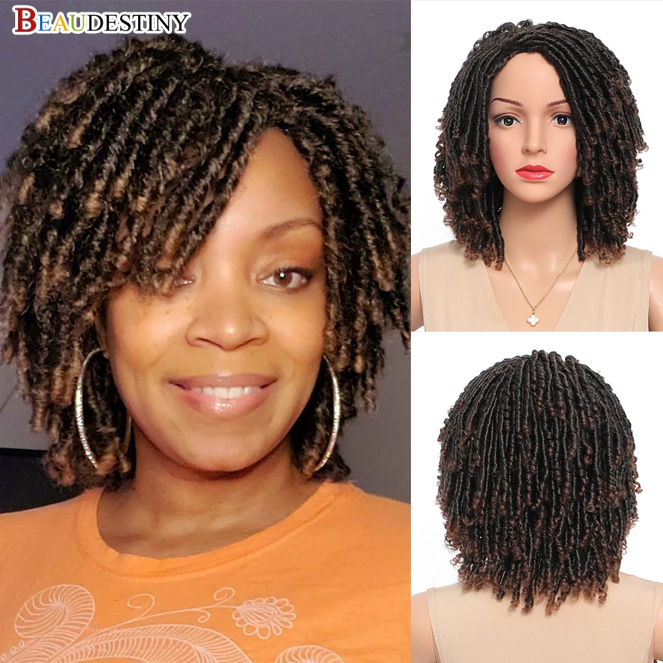 Beaudestiny Braided Wigs For Women Synthetic Wig Ombre Dreadlock Curly Short Black Brown Red Blonde Hair | Шиньоны и парики