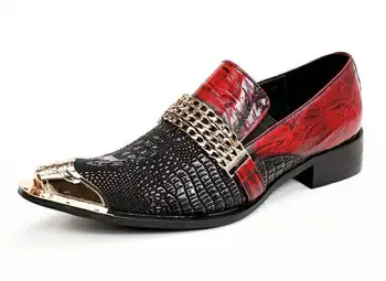 

Fashion Italian Men Dress Shoes Retro Genuine Leather Crocodile Grain Men Shoes Party Wedding Slip on Men Flat Loafer