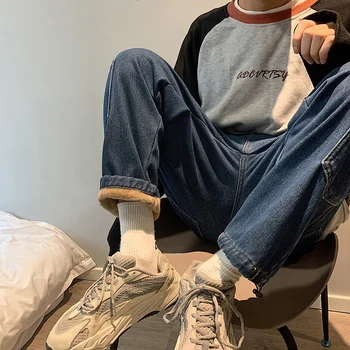 

Men's Thickened Velvet Stretch Slim Fit Wash Skinny Jeans More Cargo Pocket Casual Pants Fashion Trend Trousers Plus Size M-3XL