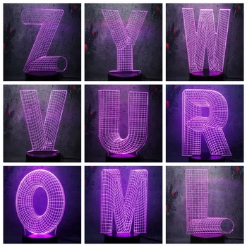 

Cool Cute Mini Letter Decor Cartoon Night Light 3D LED Optical 7 Color Illusion A to Z Alphabet Acrylic Kid Desk Lamp Party Gift