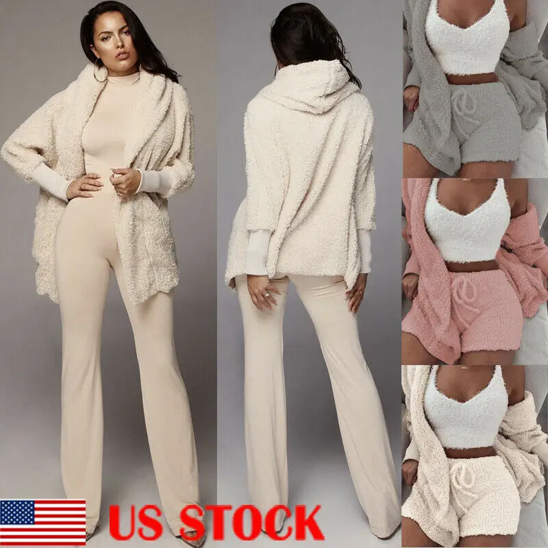 Модный осенне-зимний женский плюшевый кардиган с капюшоном и длинными рукавами