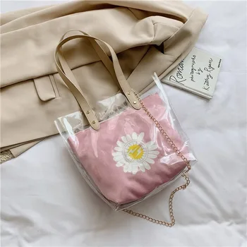 

Summer ins small bag female 2020 new Korean version of cute little daisy canvas bag transparent shoulder messenger bag