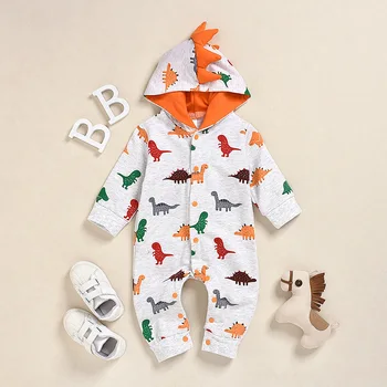 

New dinosaur printing Jumpsuit Baby boy romper Baby Romper Baby boy jumpsuit Children's wear Hooded Long jumpsuit