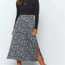 Летняя женская юбка с леопардовым принтом, винтажная Длинная женская Повседневная плиссированная юбка с разрезом и высокой талией, уличная одежда в стиле бохо