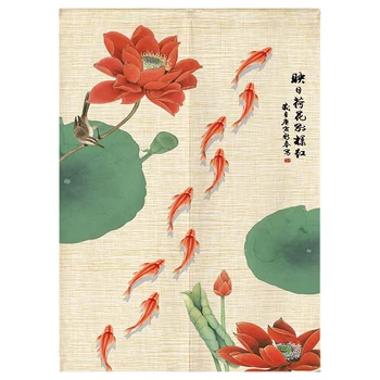 

Chinese-Style Lotus Carp Curtain Living Room Bedroom Door Curtain Bathroom Shade Curtain Kitchen Partition Curtain