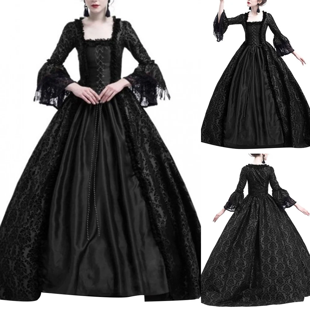 Medieval Dress Women Renaissance Queen Ball Gown Bell Sleeve Maxi Dress Halloween Lolita Cosplay Costume Long Dresses