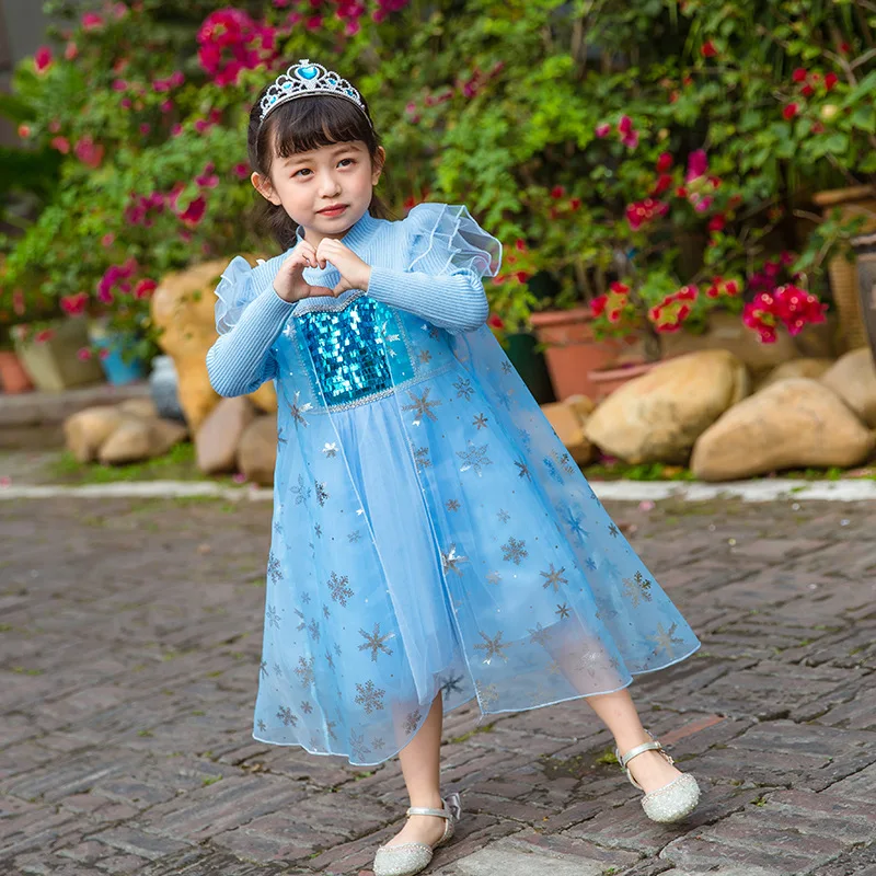 Рождественские Зимние платья принцессы «Эльза 2» для девочек; детское платье-свитер с юбкой-пачкой для дня рождения; одежда для костюмированной вечеринки для девочек-подростков; Vestidos