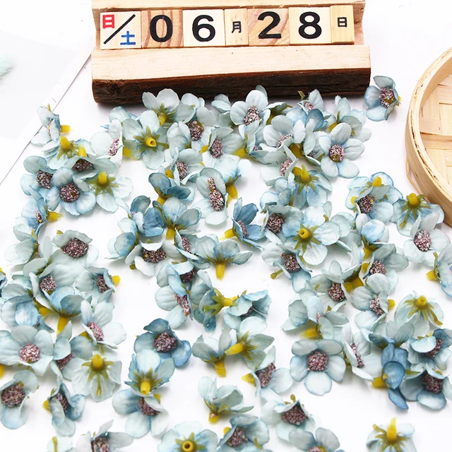 50&100pcs Mini Silk Multicolor Daisy Artificial Flower Heads For Wedding Wreath Scrapbooking DIY Gifts Candy Box Home Decoration Blue