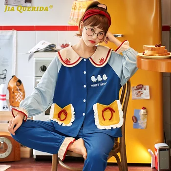 

Fashion Style Casual Style Ladies Turn Down Collar Pajamas Set Pj Set New Spring Autumn Long Sleeve Long Pants Sleepwear