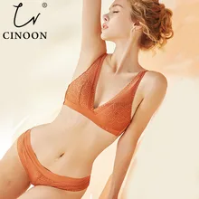 CINOON комплект нижнего белья пуш-ап Глубокий V бюстгальтер кружевное белье трусики тонкие дышащие бюстгальтеры в комплекте жаккардовое сексуальное нижнее белье
