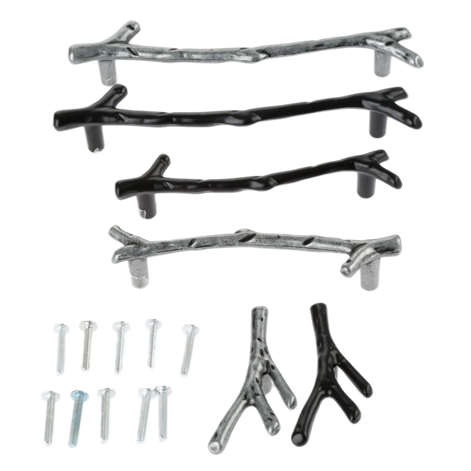 1set Handle Tree Branch Kitchen Closet Drawer Furniture Pulls Cupboard Dresser Cabinet Knobs Black Sliver 96/128mm Alloy w/screw |