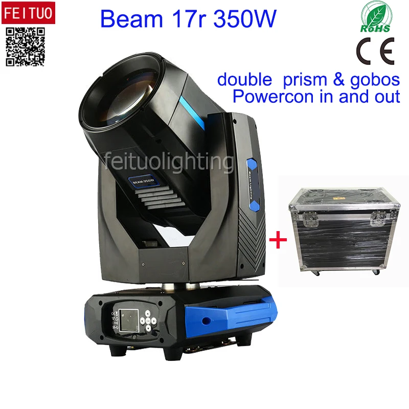Flycase) Hot Sell 17r 350w Beam Moving Head Light Double Prism& Gobos Beam 17r Lyre Focus Strobe Rainbow Sharpy Beam Light