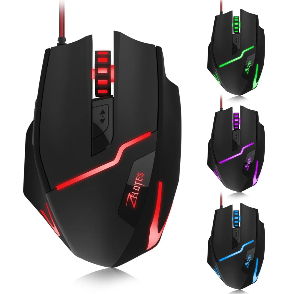 Zelotes 7200 dpi USB Проводная игровая мышь регулируемая USB компьютерная мышь 7 кнопок эргономичная мышь для ноутбука T10 T60 T80