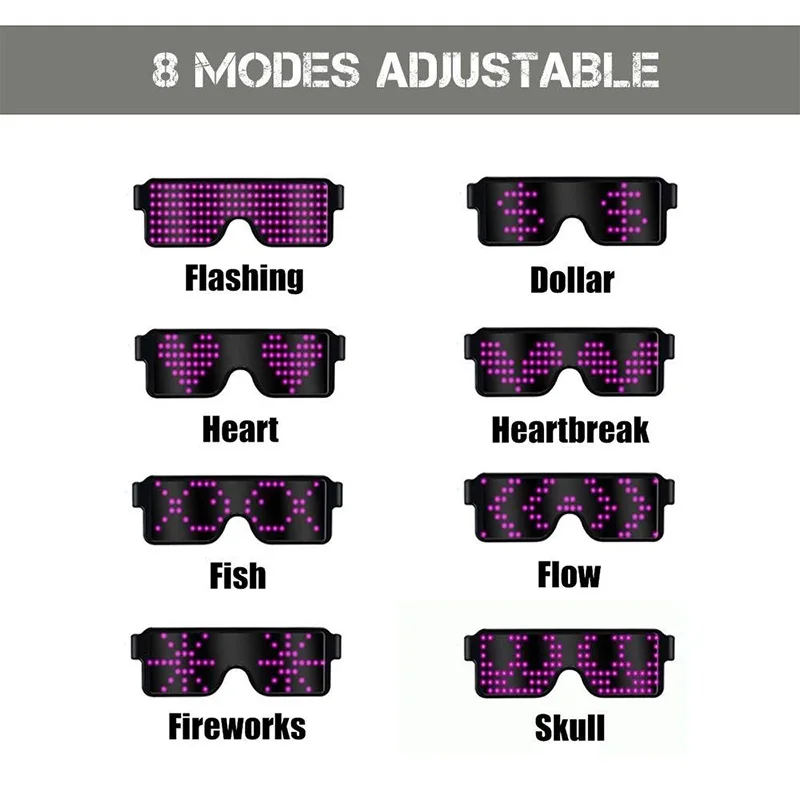 1 Pc USB Charge Luminous Glasses Led Flash Character Luminous Glasses Glow Night Club Concert Party Fancy Costume
