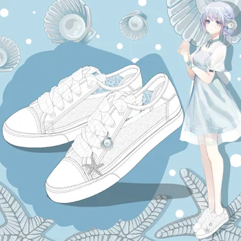 

Amy and Michael 2020 New Starfish Conch Decoration Casual Shoes Lace Women Fashion Breathable White Sneakers Girls Students Flat