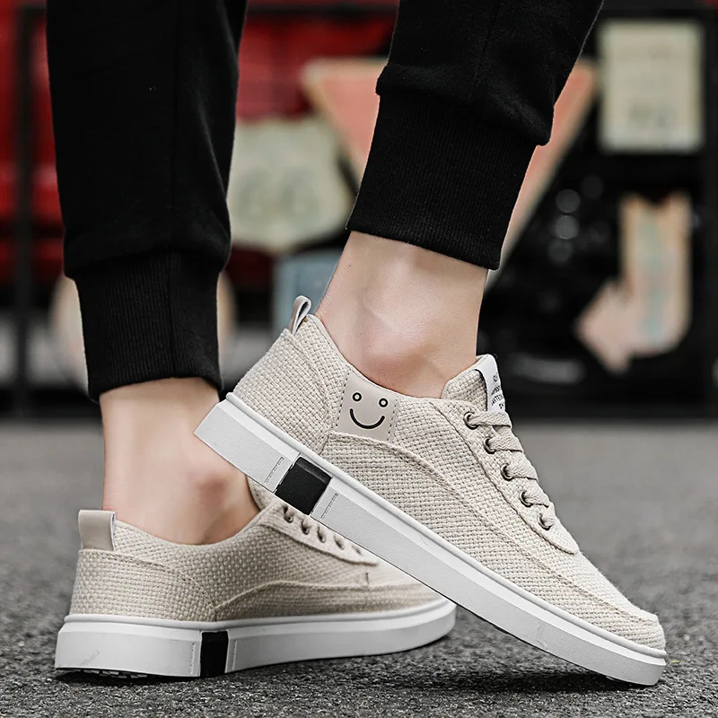 

MEN'S SHOES Socks Spring And Summer New Style Casual Shoes Korean-style Trend Flax Cloth Shoes Versatile White Shoes Breathable