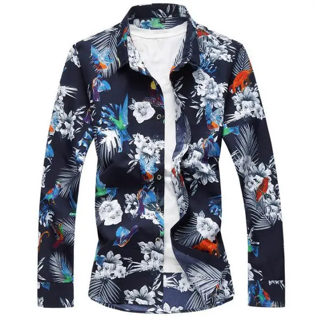 203 Модные мужские рубашки с цветочным принтом, большие размеры M~ 5XL 6XL 7XL, повседневные рубашки с цветочным принтом, мужские рубашки черного, белого, красного, синего цвета - Цвет: 203