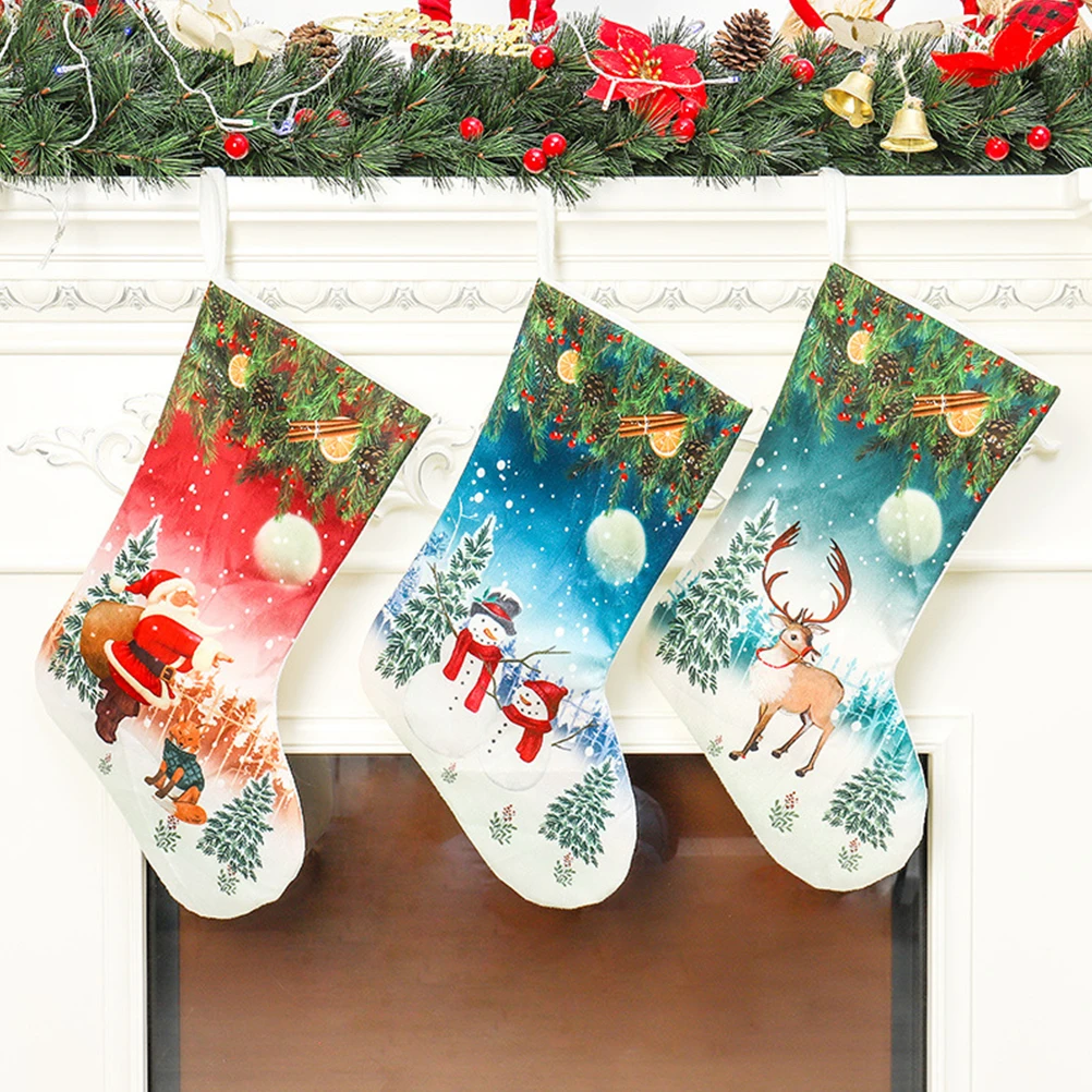 

Christmas Stockings Mini Sock Cute Christmas Pattern Stockings With Lanyard Candy Bag Xmas Tree Hanging Decor