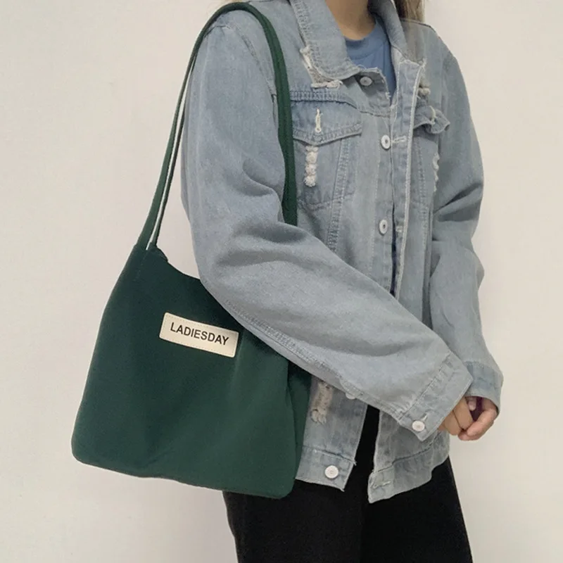 Nylon Waterproof Bag Pure Color Design Canvas Bag Japanese Harajuku Students Simple Shoulder Bag Ladies Handbag Shopper Bag