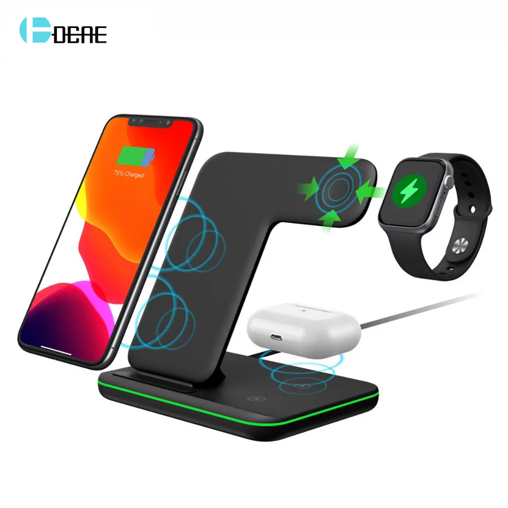 3 в 1 15 Вт быстрая Qi Беспроводная зарядка подставка для iPhone 12 11 XS XR X 8 Samsung S21 Apple Watch 6 5