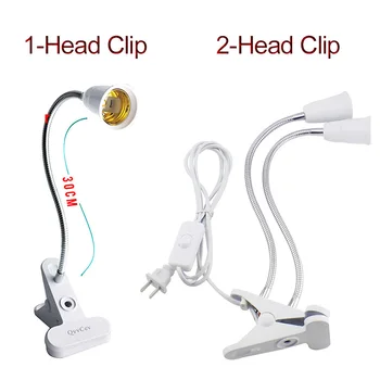 

E27 Flexible Lamp Base Holder 2 Head On Off Switch Holder Desk Clip Socket EU US UK Plugs For Book Night Living Room Grow Light