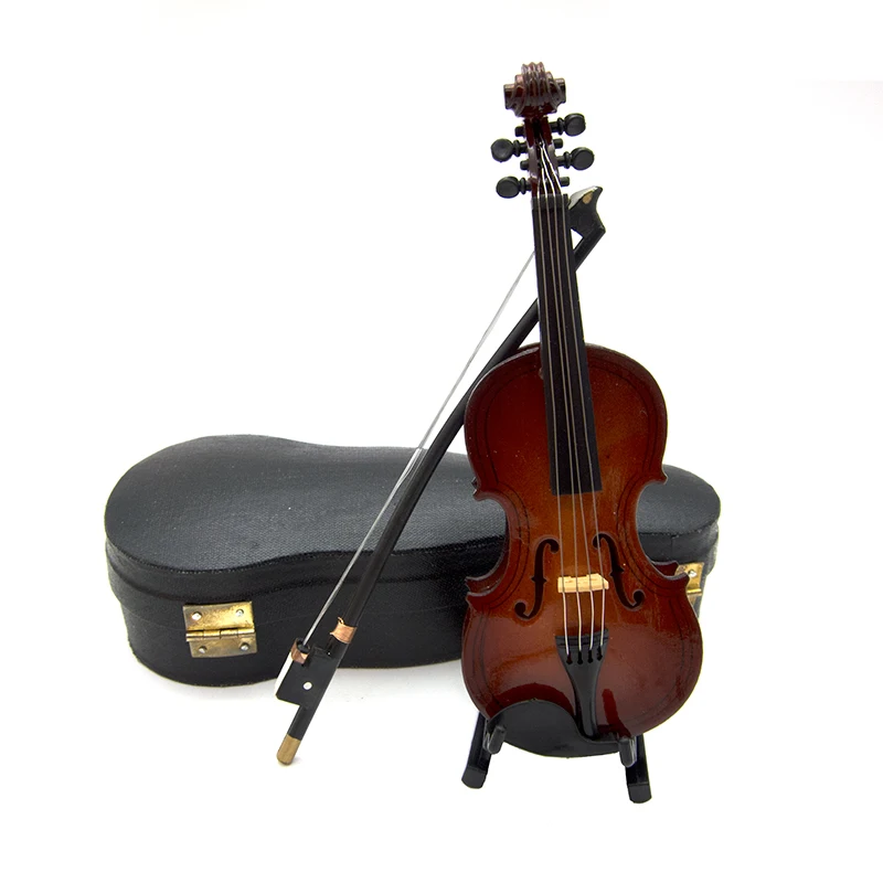 1Pcs Wooden Miniature Violin Model with Support and Case Mini Musical Instrument 1/12 Dollhouse 1/6 Action figure Accessories