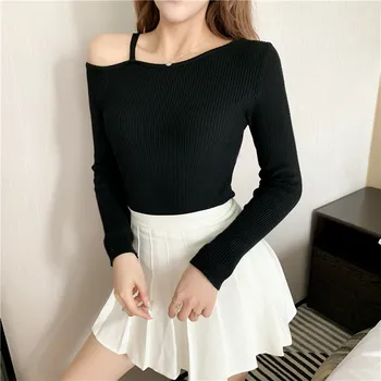 

4xl plus big size sweater women spring autumn winter 2020 feminina new thin pure color black white sexy sweaters female A5241