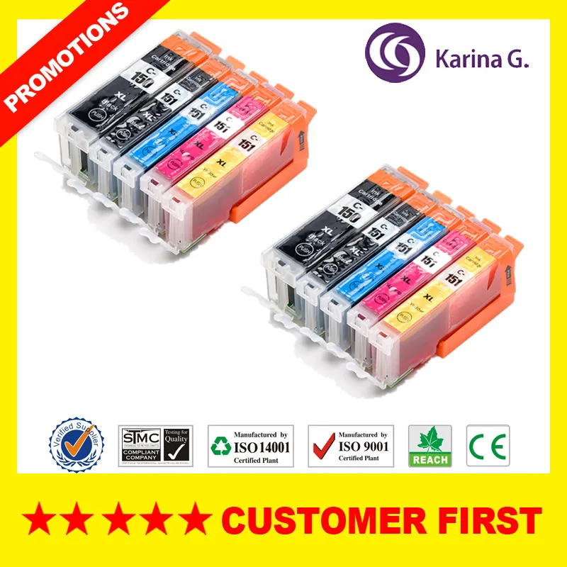 2Sets ( 10PCS ) Совместимый для PGI-150 CLI-151 PGI150 PGI 150 чернильные картриджи для Canon PIXMA MG5410/MG5510/MG5610/MG6310/MG6410/MG6610 и т. Д - Цвет: 2Sets ( 10PCS )