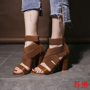 

Big size 35-43 New 2020 Women Heeled Sandals stretchy Bandage Ankle Strap Pumps Heels Lady sandals