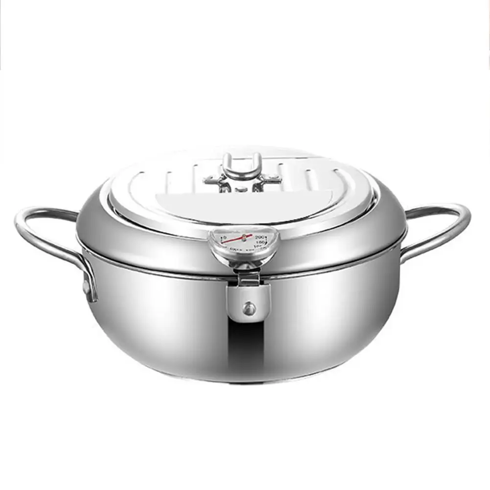 2 Sizes Japanese Deep Fryer Pot With Thermometer And Lid Household Stainless Steel Tempura Pan For Kitchen Cooking 20/24cm | Дом и сад