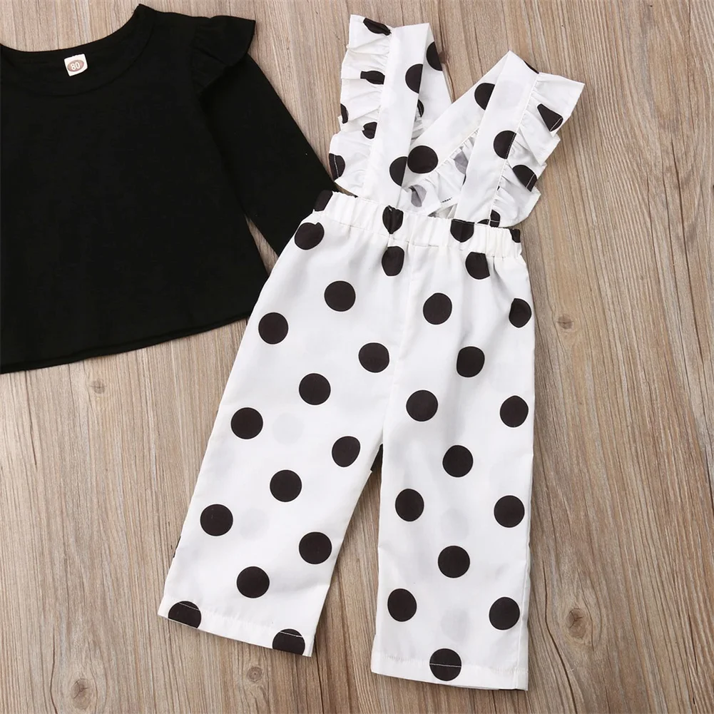 Emmababy От 1 до 5 лет из 2 предметов Одежда для маленьких девочек топы с длинными рукавами в горошек, комбинезон, комплект одежды