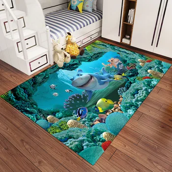 

High Quality 3d Underwater World Carpet Pastoral Rugs Corridor Floor Mat Soft Aisle Stairs Anti-slip Long Runner Rug CF