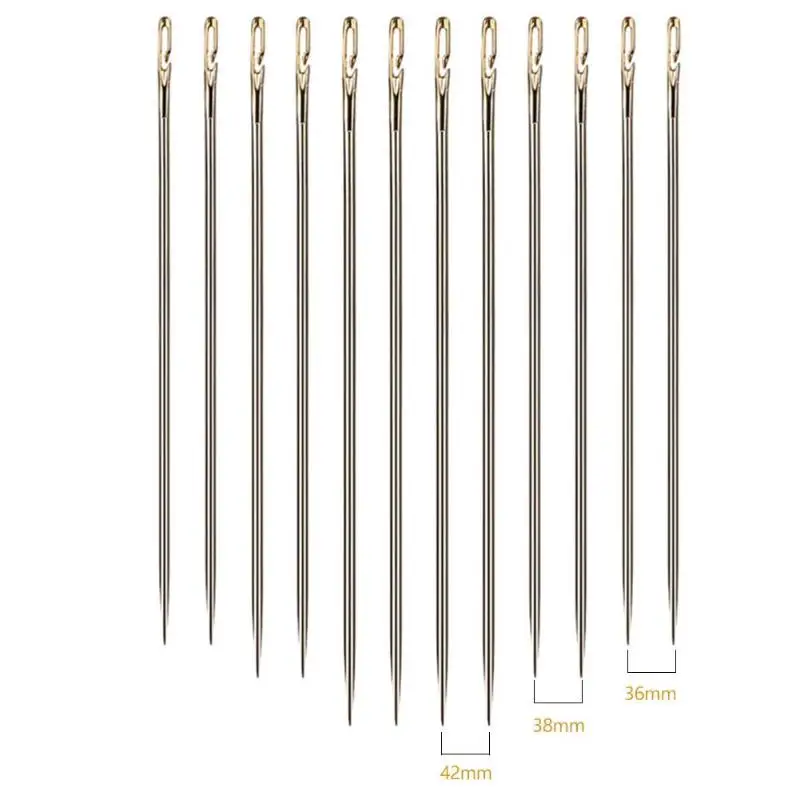 12pcs Elderly Needle-side Hole Blind Needle Stainless Steel Sewing Needless Threading Hand Household DIY Home Sewing Accessory