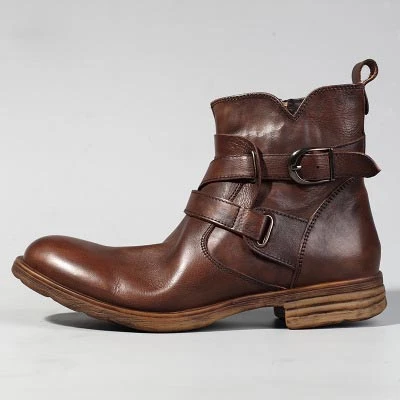 

Genuine Leather Boots Vintage High End Retro Handmade Boot Roud Toe Trainer Cowboy Motor Boots Genuine Leather Male Botas Hombre