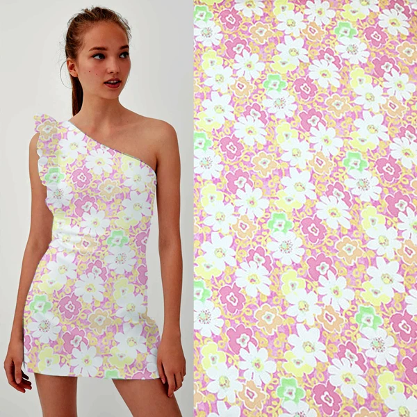 

Bright floral print on pink pure silk twill silk fabric good quality,STW118