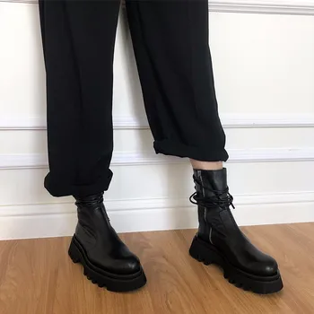 

Boots Motorcycle Ladies Vintage Combat Autumn Boots Army Punk Goth Women Boots Women Biker PU Leather Short Boots Bota Mujer