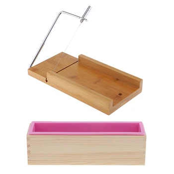 

Wooden Boxed Silicone Soap Loaf Mold (Pink) and wooden Soap Cutter Wire Slicer, for DIY Soap/Cake/candle/loaf Making Tools