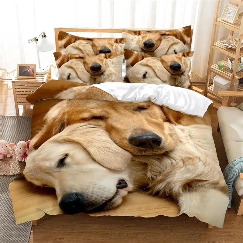 Cute Golden Retriever Bedding Set Creative Fashion 3D Digital Printing Children Bedroom Decorative Home Textiles