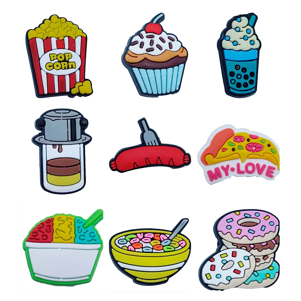 

9PCS PVC Cute Cartoon Food Fridge Magnets DIY Sausage Donut Pop Corn Cupcake Coffee Machine Pizza Refrigerator Magnetic Sticker