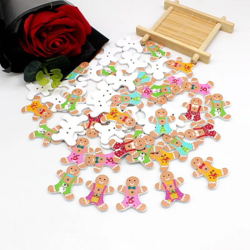 40pcs/pack Mixed Christmas Wooden Buttons for Craft Scrapbooking Products Accessories 2 Holes 6