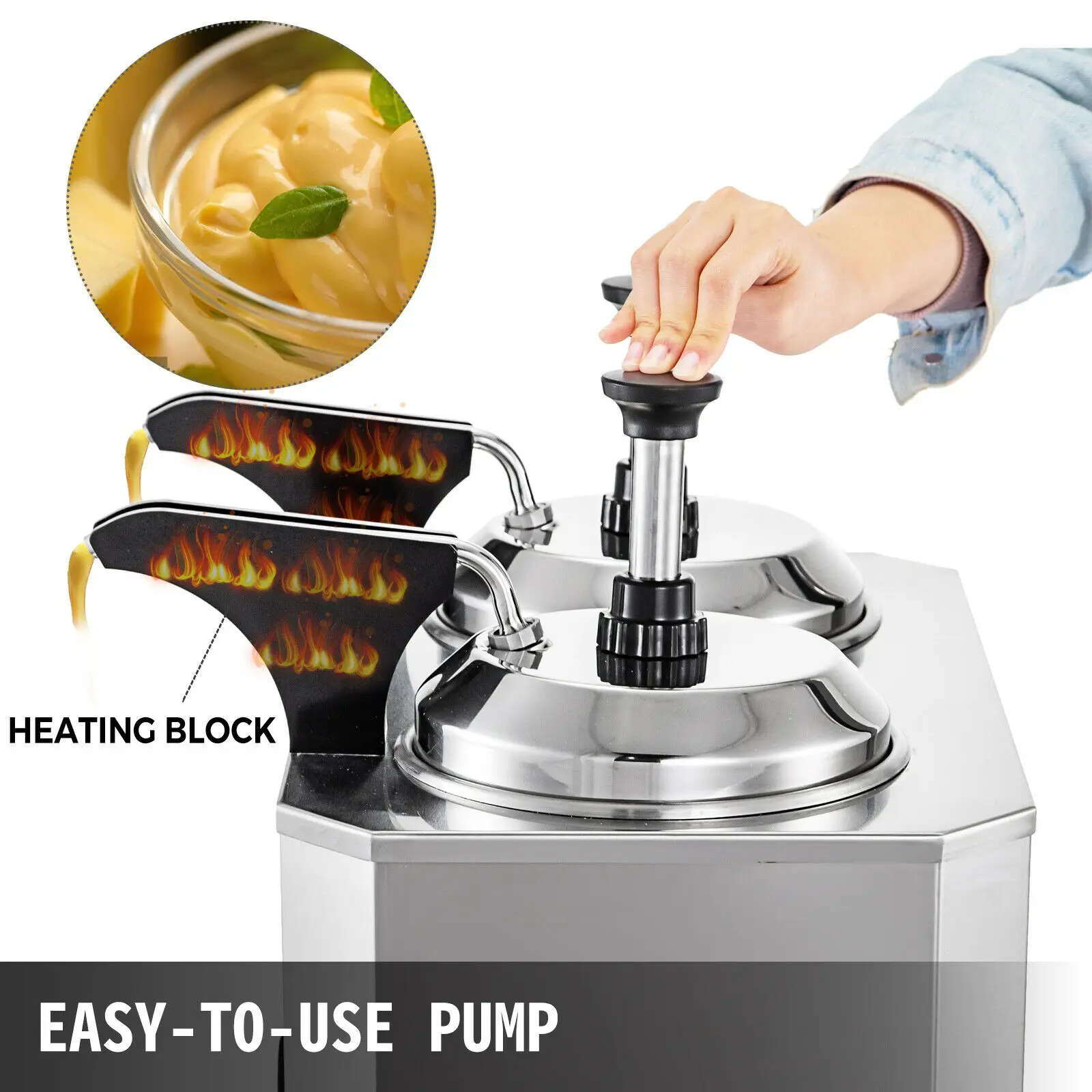 VEVOR Cheese Dispenser with Pump 2.6qt Capacity Nacho Cheese Warmer with Pump 650W Hot Fudge Warmer Stainless Steel Hot Cheese Dispenser for Hot