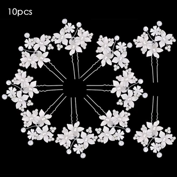 

10pcs Wedding Engagement Hair Clip Accessories Stick Fashion Bride Party U Shaped Styling Flower Hairpin