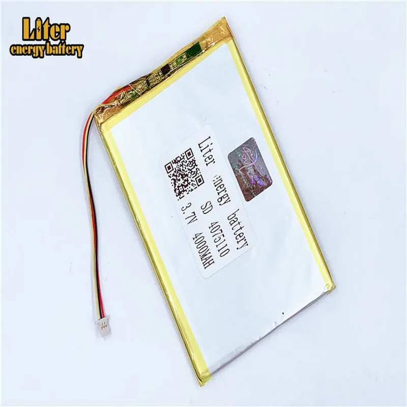 1,0 мм 3pin разъем 4075110 3,7 V 4000 мА/ч, планшетный компьютер 7 дюймов литий-полимерный аккумулятор в аккумуляторные батареи с полной производственной мощности