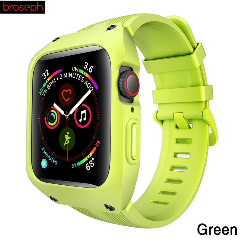 Green Силиконовый ремешок для Apple Watch, 4 ремешка, 44 мм, ударопрочный чехол для iwatch 3, 2, 1, 42 мм, ремешок для часов, ремень, браслет - Цвет ремешка: Green