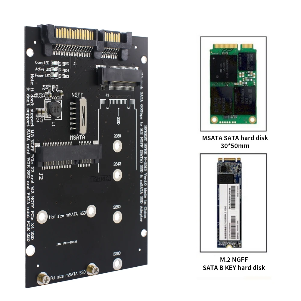 TISHRIC M2 To SATA Converter M2 Sata Adapter NGFF SSD To 2.5 Inch SATA 6.0Gbps M2 SSD Adapter M2 MSATA to SATA Converter For PC