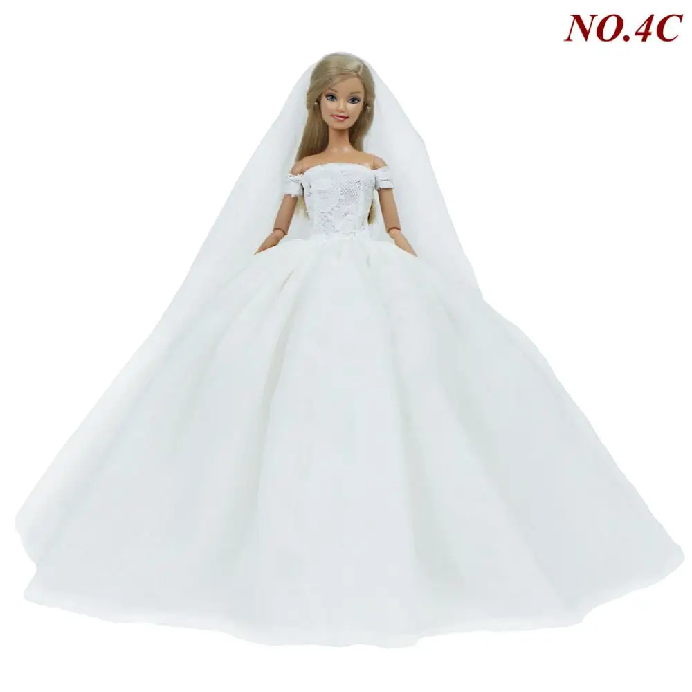 Модное свадебное платье ручной работы для куклы Барби; праздничная одежда принцессы; платье+ вуаль; одежда; аксессуары для куклы; детская игрушка - Цвет: NO.4C