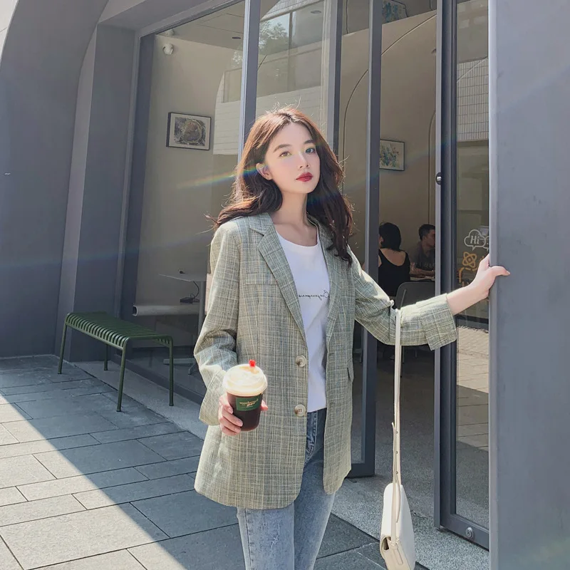

Small Suit Coat Women's 2019 Spring Clothing New Style Spring Clothing Korean-style Loose-Fit British Retro Lun Wind Plaid Suit