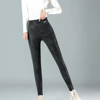 

Women Thick Thermals Warm PU Leather Pants High Waist Trousers Slim for Winter -MX8