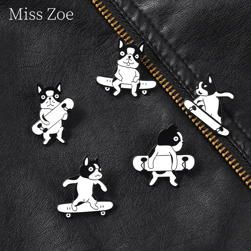 Cool Skateboard Cartoon Animal Enamel Pin Custom Black&ampWhite Dog Brooches Bag Lapel Funny Badge Jewelry Gift For Kid | Украшения и