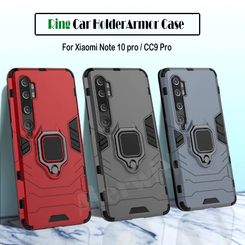For Xiaomi mi Note 10 pro Case Armor Ring Magnetic Car Holder case xiaomi MI cc9 note lite youth 5G Global | Мобильные телефоны и